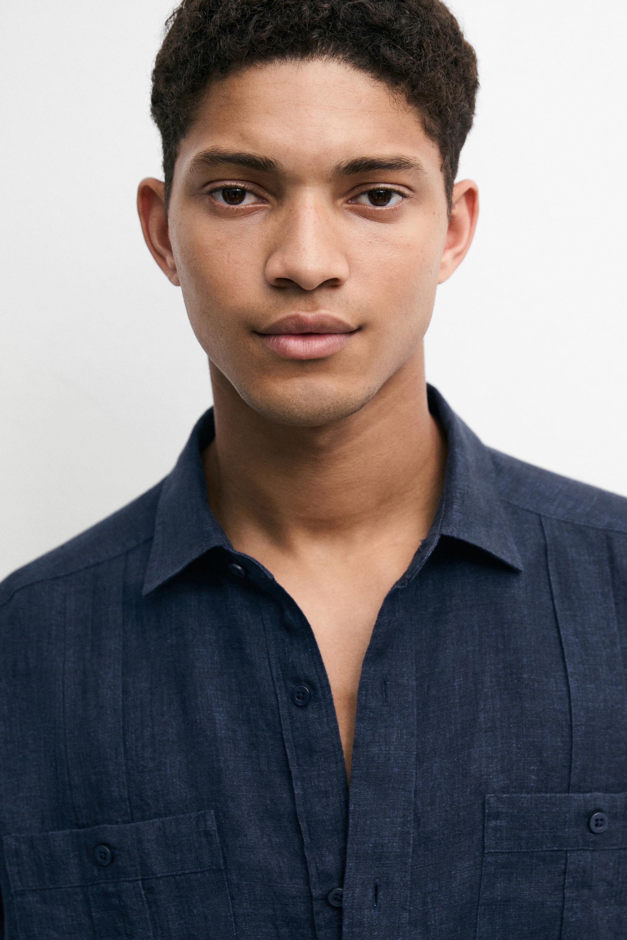 Regular fit 100% linen shirt with pockets